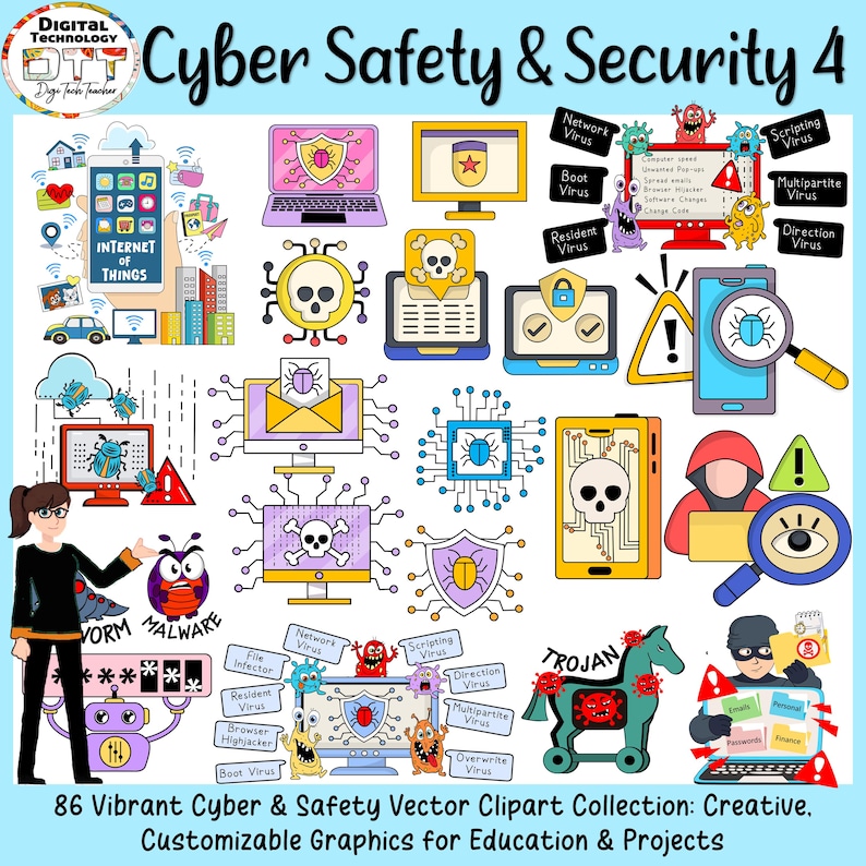 Cyber Safety Clipart: Computer Security Graphics (instant Download ...