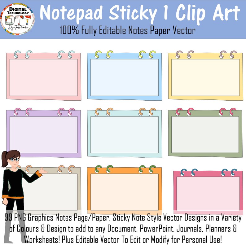 Notepad Postit Image Notepad Sticky Note 1, Vector Clipart, PNG Graphics, Editable Vector ...