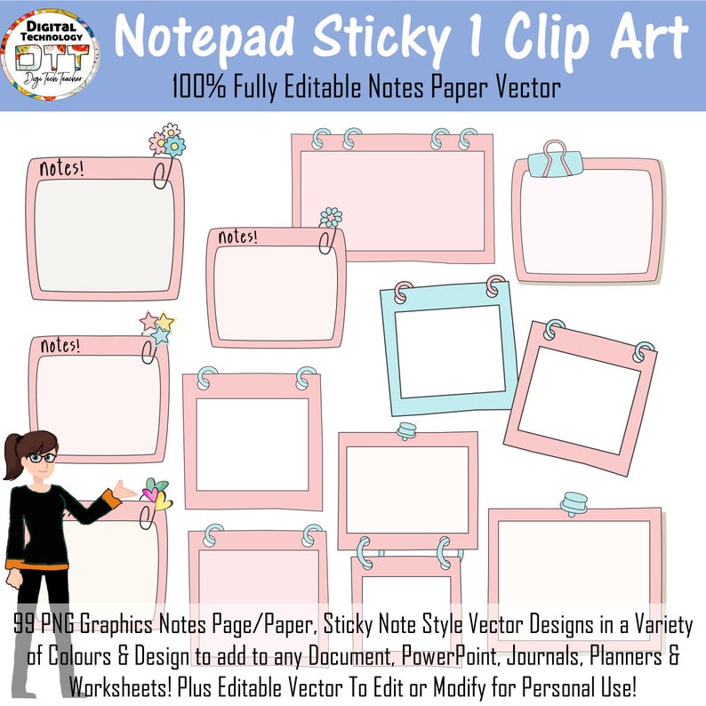 Sticky Note Clipart: 99 Editable Vector PNG Graphics - Etsy