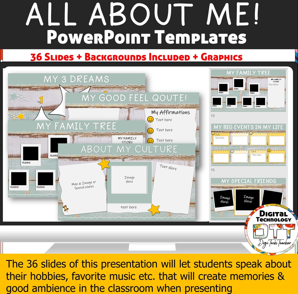 All About Me Powerpoint Template 1, Editable, Back to School, Teacher
