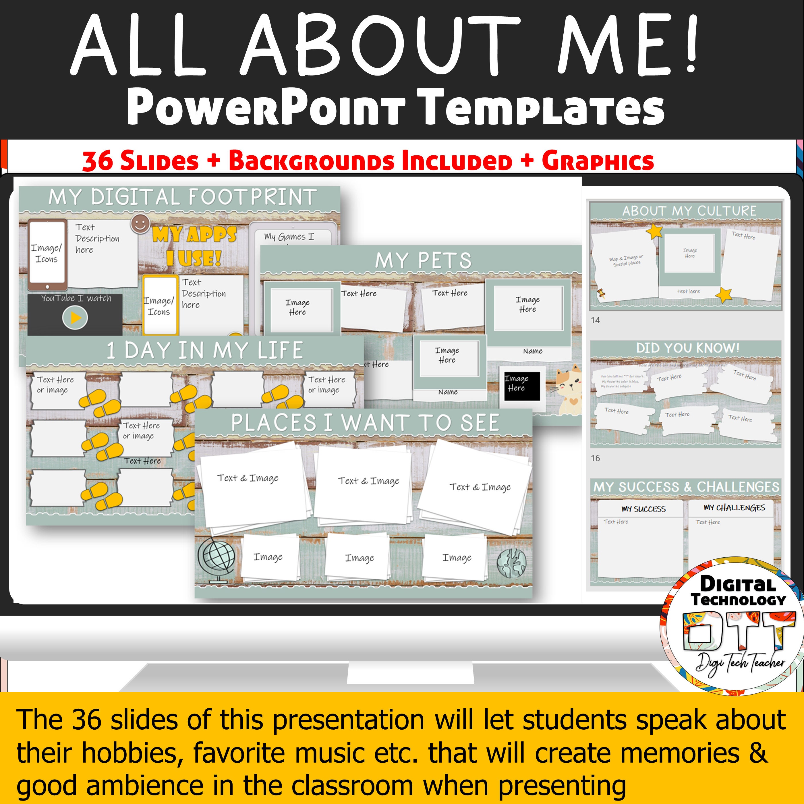 All About Me Powerpoint Template 1, Editable School Template, Teacher ...