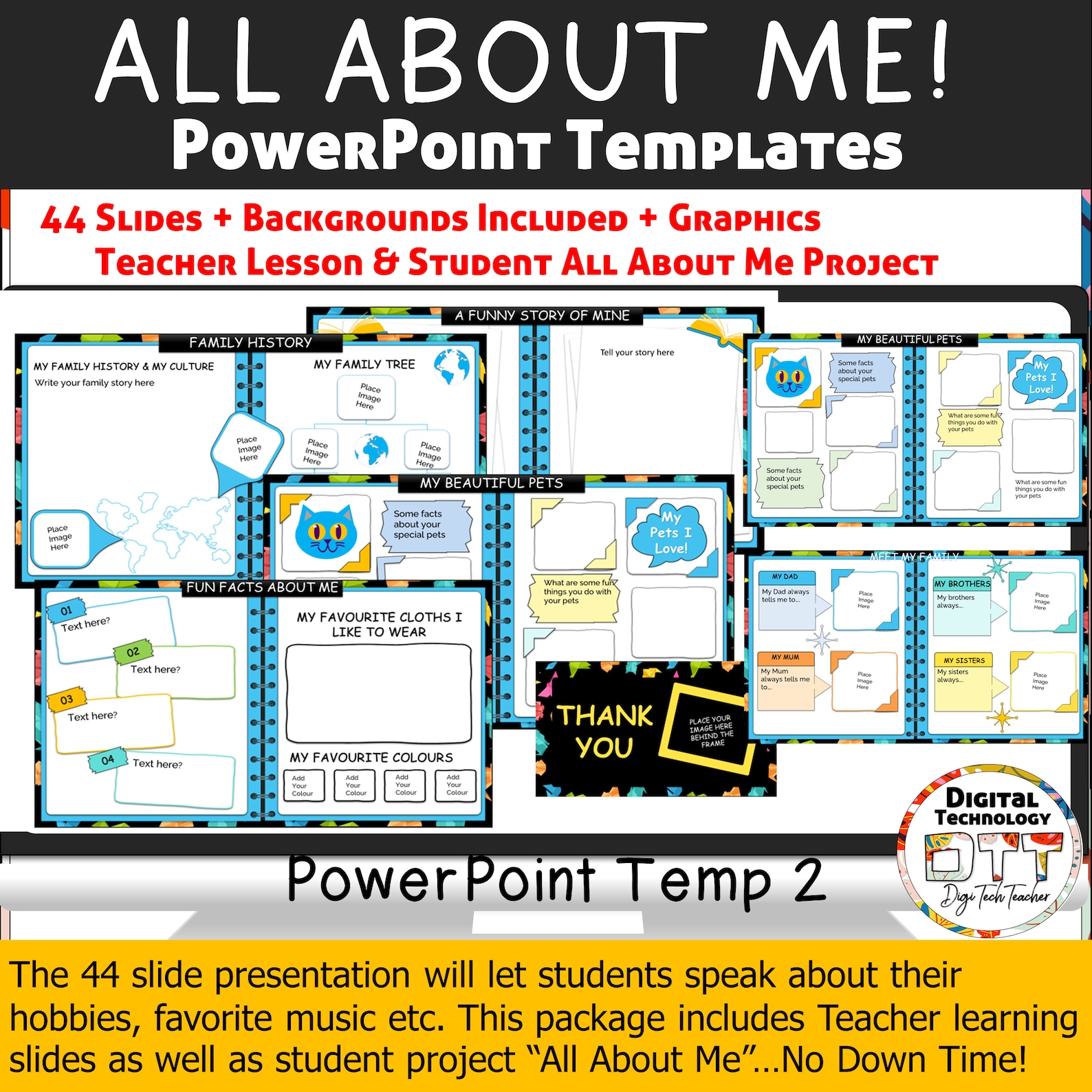 All About Me Powerpoint Template 2, Editable, Back to School, Teacher ...