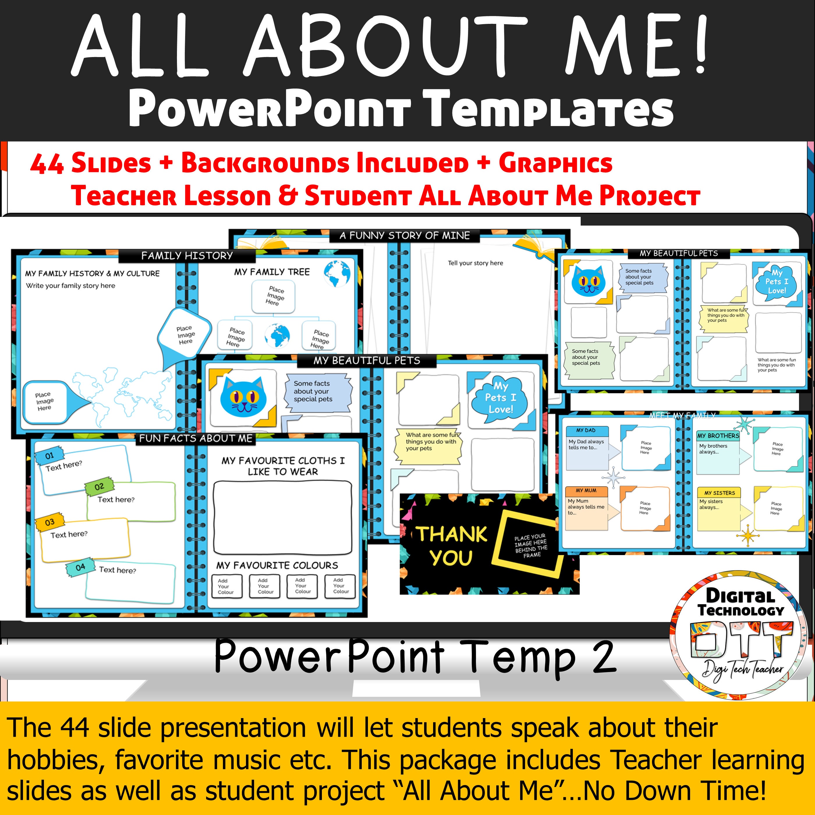 All About Me Powerpoint Template 2, Editable, Back to School, Teacher ...