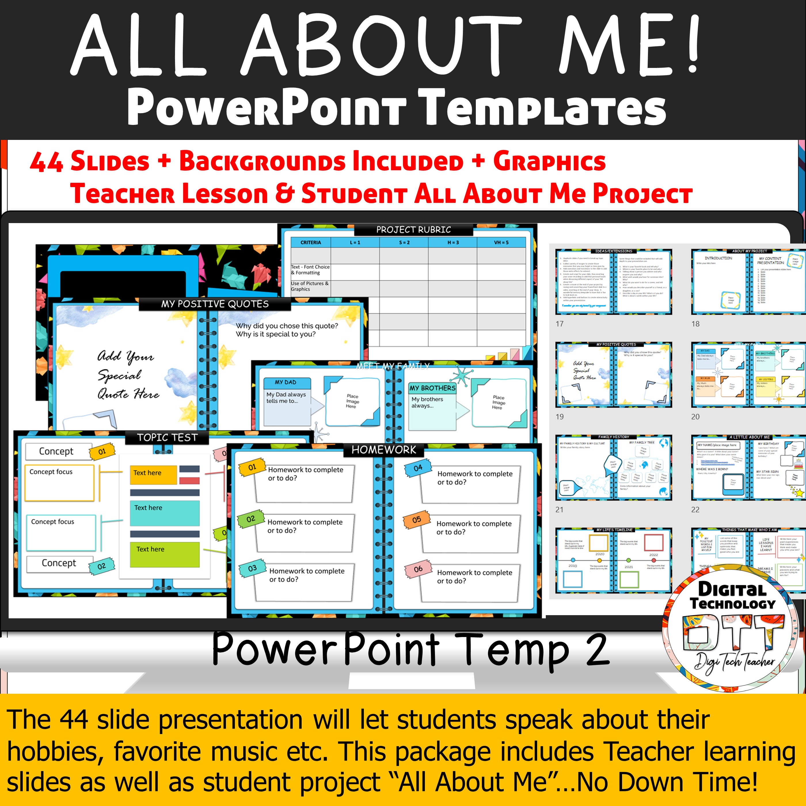 All About Me Powerpoint Template 2, Editable, Back to School, Teacher ...