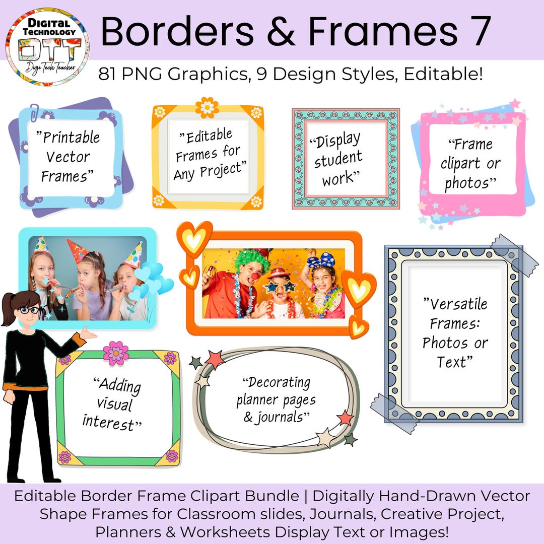 Editable Photo Frame Clipart, Vector Frames for Teachers (digital ...