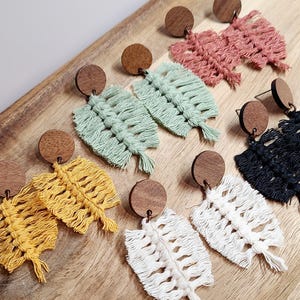 Macrame Leaf Earrings Handmade Lightweight Boho Dangle Earrings Multiple Color Options Gift for Her
