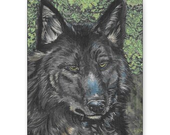 Black Wolf Portrait Canvas | Matte Stretched Wall Art (Print)
