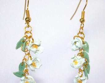 Bluebell Drift-Handcrafted Small Blue Polymer Clay Flower Dangle Hook Earrings