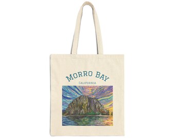 Morro Rock Illustration Tote Bag | Morro Bay CA Scenic Beach Artwork
