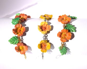 Handmade Polymer Clay Poppy Charm Bracelet, Yellow and Orange Floral Jewelry