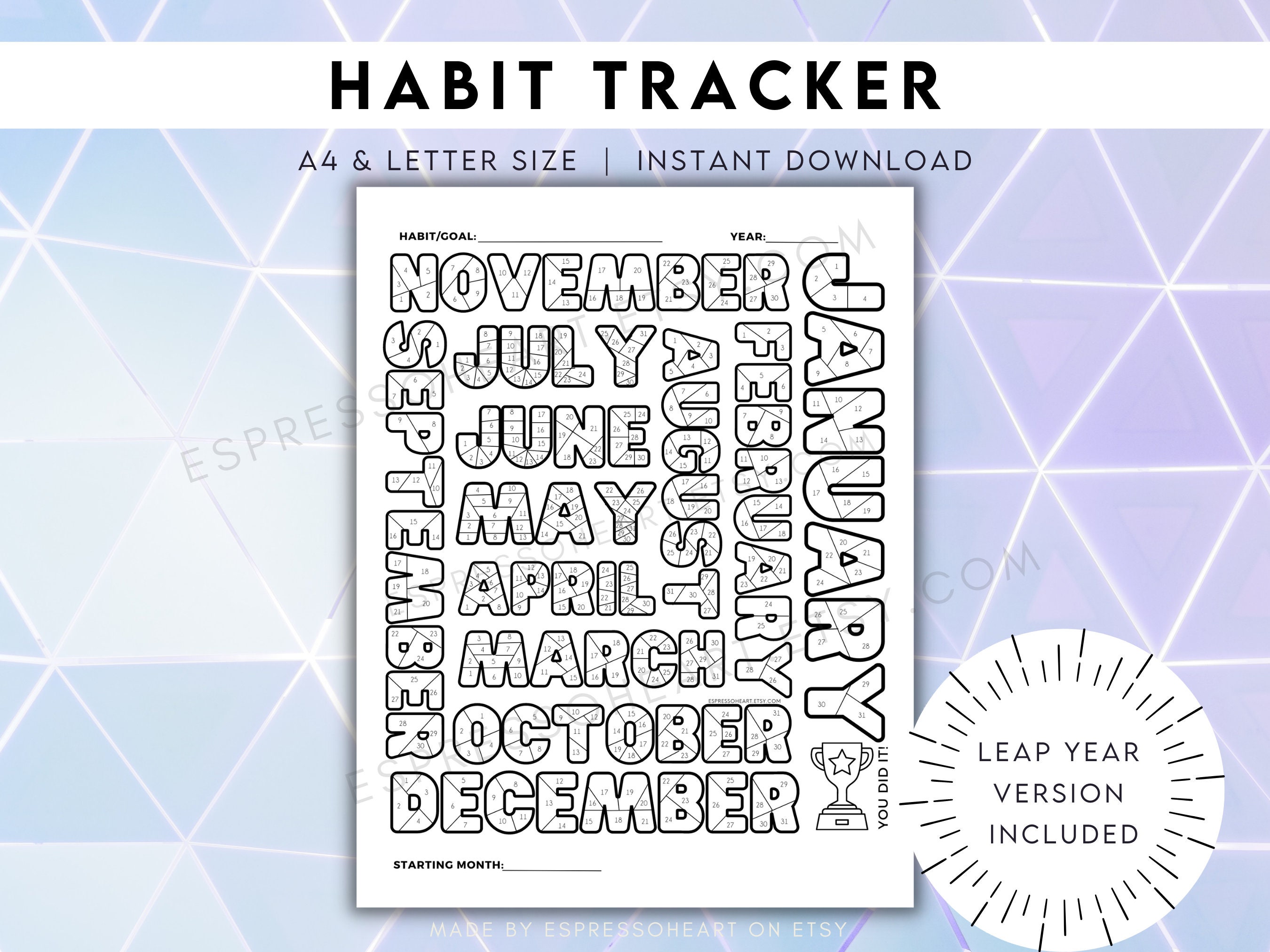 Yearly Habit Tracker Printable Coloring Tracker Workout - Etsy España