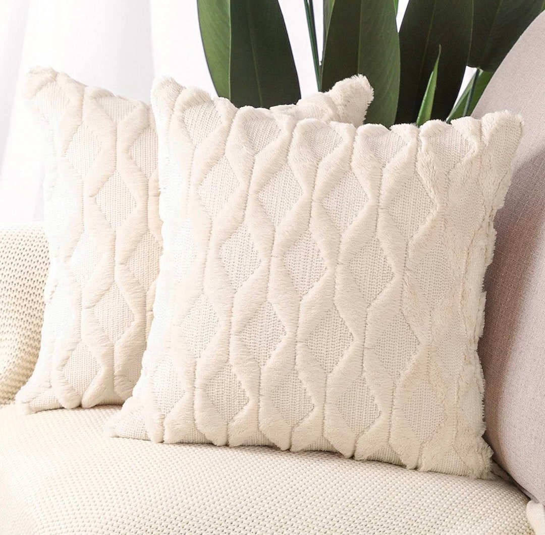 Set of 2 18x18plush Pillow Coverscreme/beige Etsy