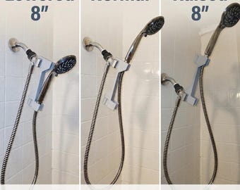 Shower head height adjuster to raise or lower your showerhead. No Plumbing. Move 8" up/down.