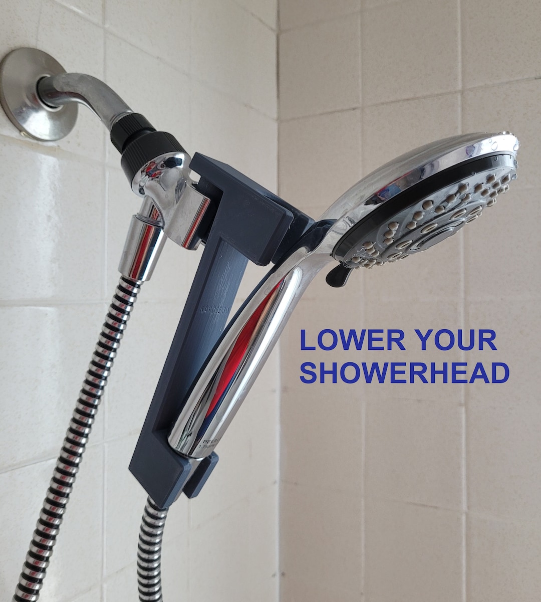 Showerhead Height Lowering Extension to Adjust Hand Held Flexible Shower Head Normal Setting and