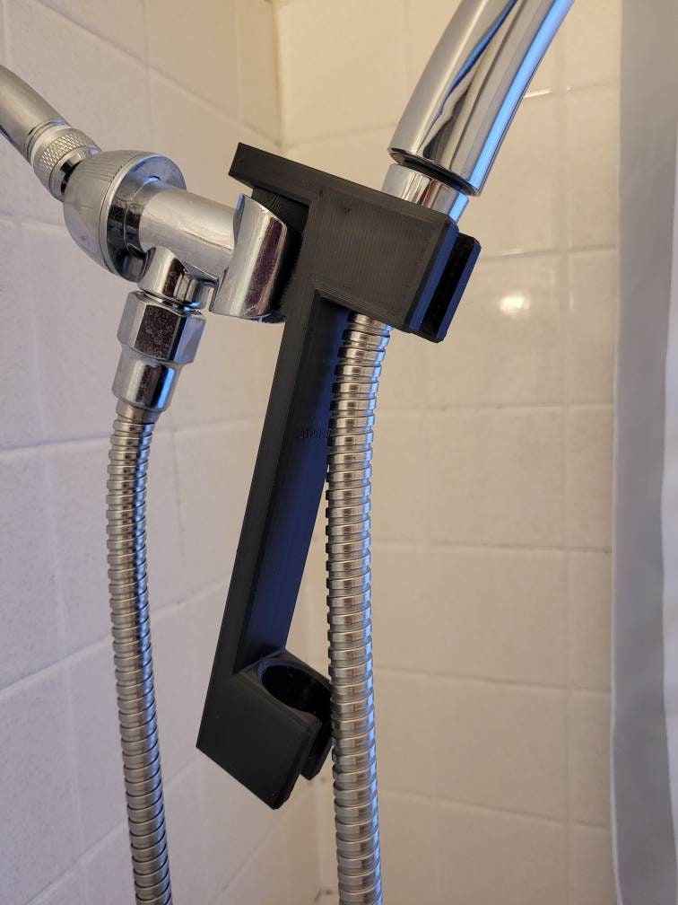 Showerhead Height Lowering Extension to Adjust Hand Held Flexible Shower Head Normal Setting and