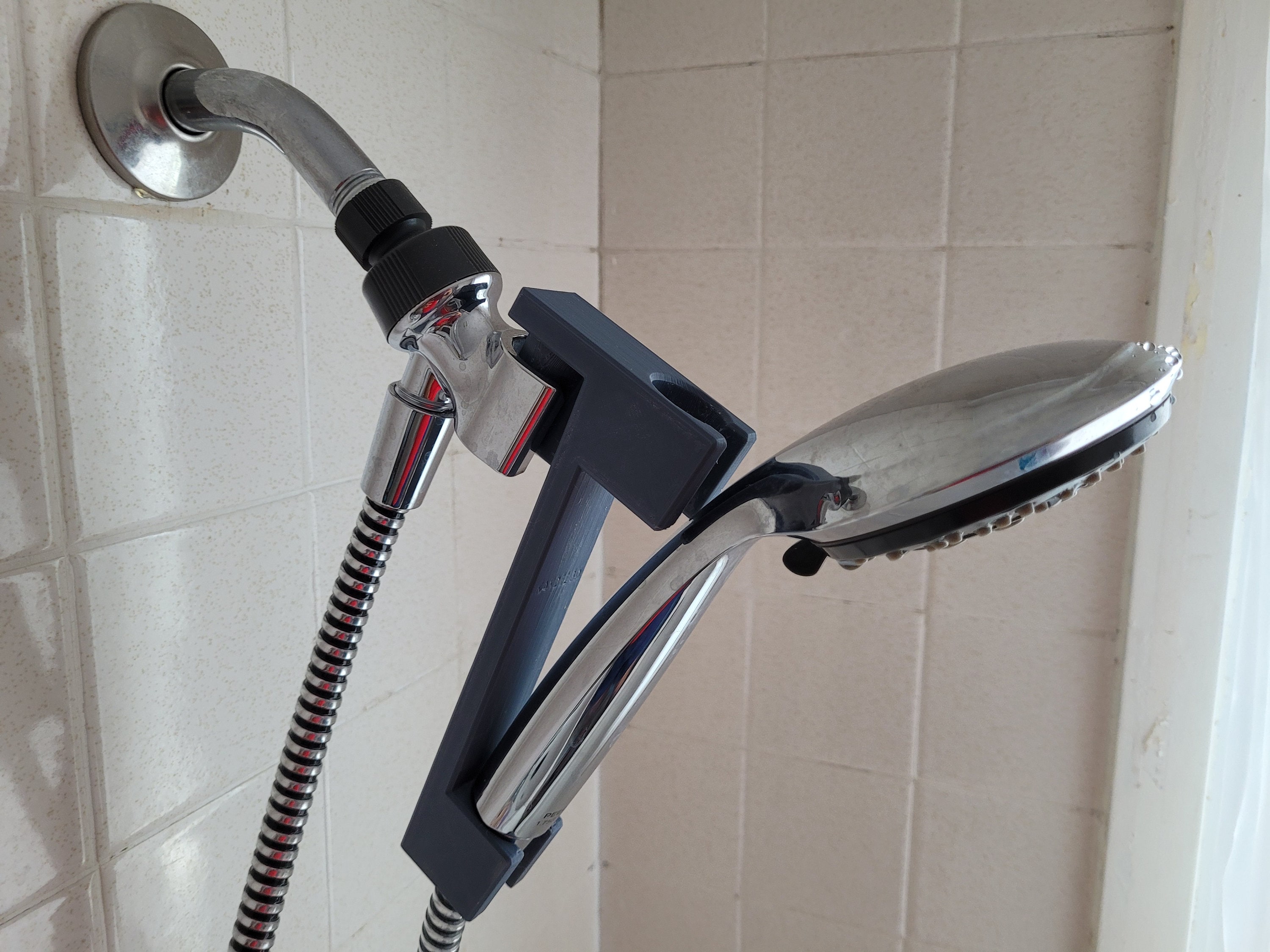 Showerhead Height Lowering Extension to Adjust Hand Held Flexible Shower Head Normal Setting and