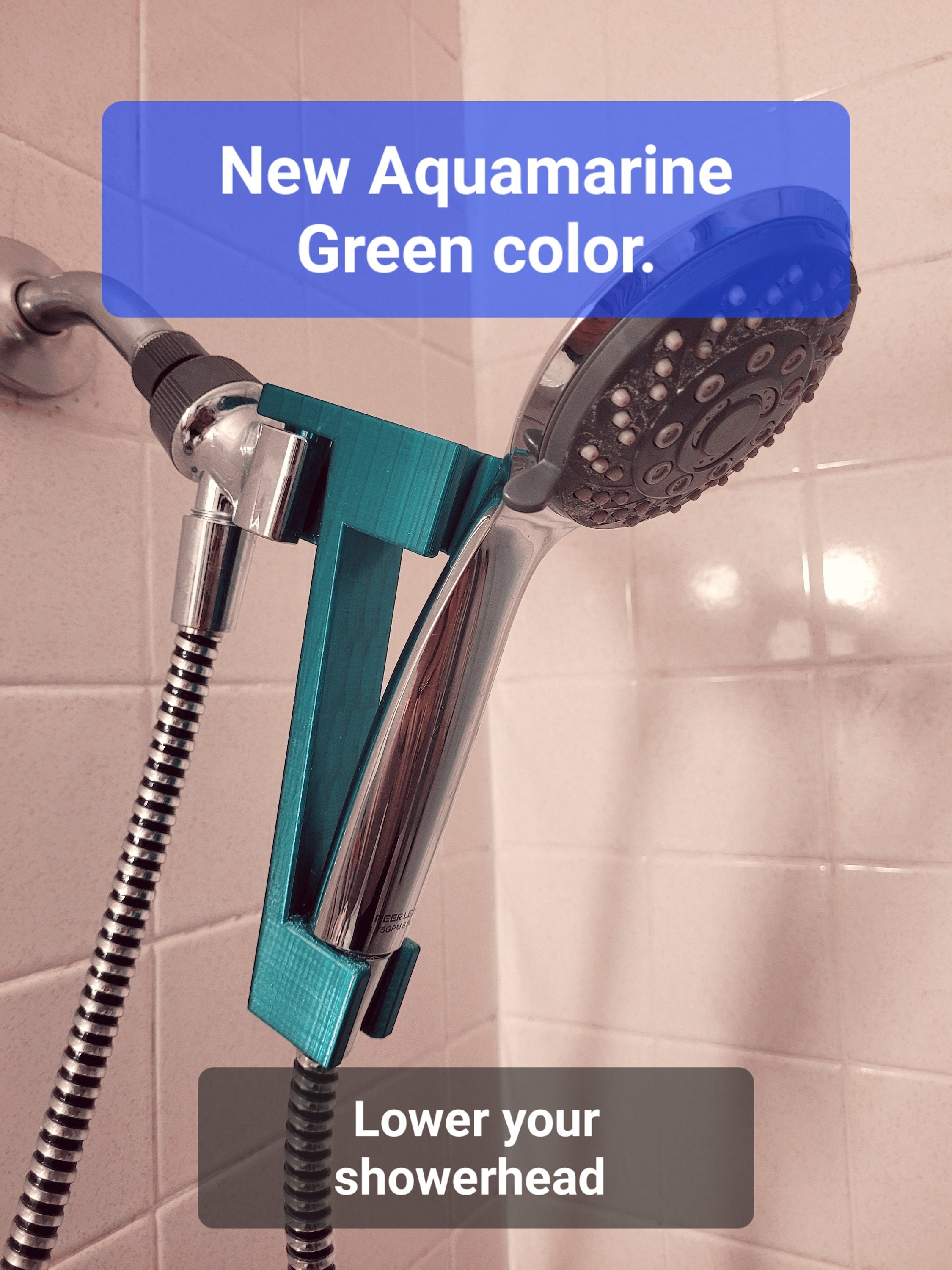 Showerhead Height Lowering Extension to Adjust Hand Held Flexible Shower Head Normal Setting and