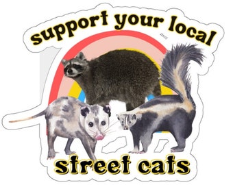 Support your local street cats sticker | Raccoon, Opossums, Skunks Funny Sticker