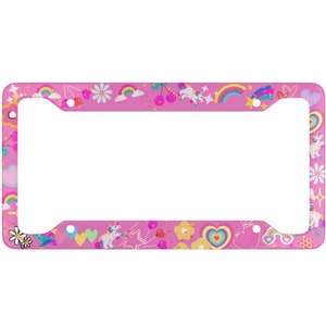 Cute Girly License Plate Frame | Pink Lisa Frank Car Accessories