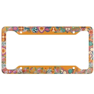 Groovy Retro Ramka Tablicy Rejestracyjnej | 70s Floral Hippie Peace Akcesoria Samochodowe