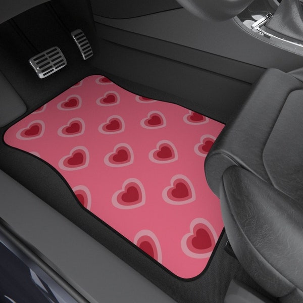Heart Pink Set of 2 Car Floor Mats | Cute Girly Car Accessories
