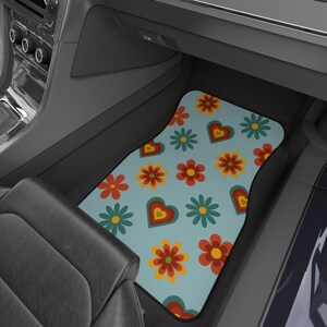 Groovy Flower Set of 2 Front Car Mats | Blue Heart Girly Car Accessories image 6