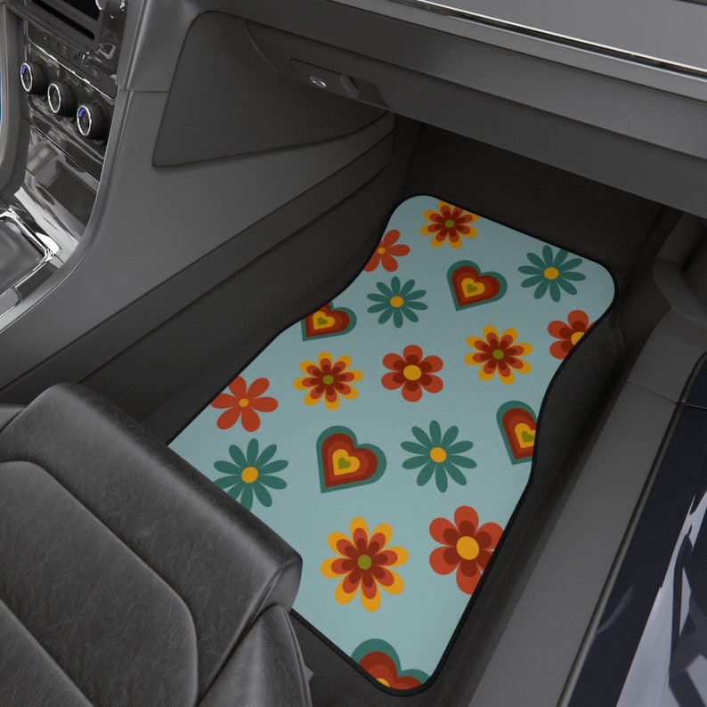 Groovy Flower Set of 2 Front Car Mats | Blue Heart Girly Car Accessories image 6