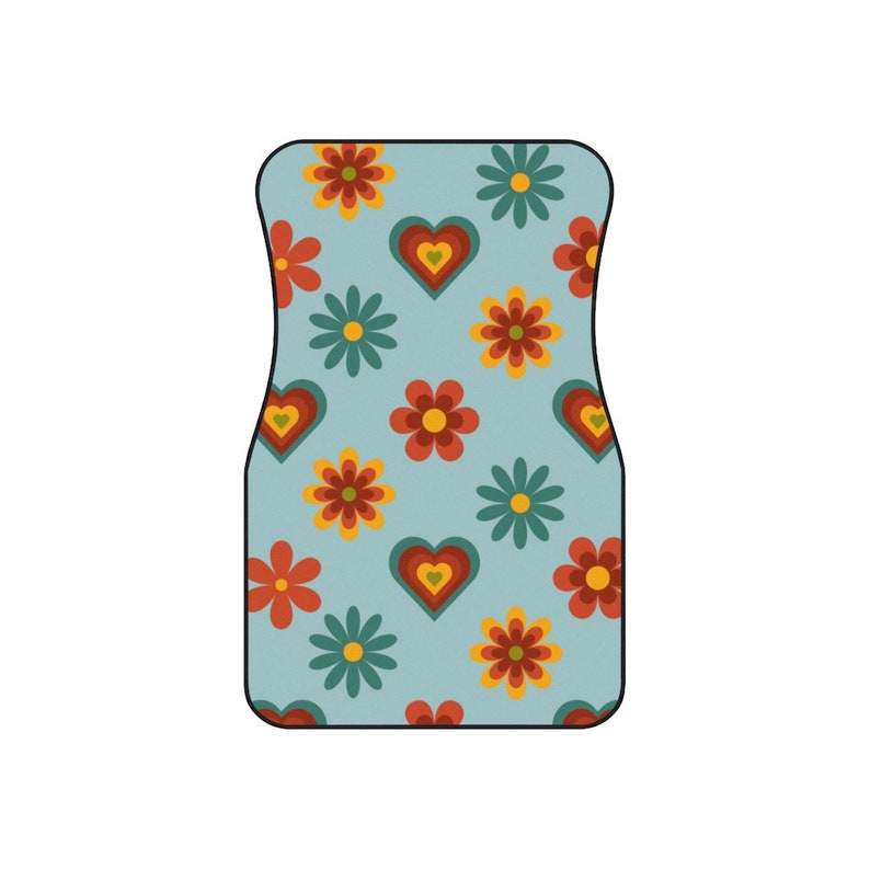 Groovy Flower Set of 2 Front Car Mats | Blue Heart Girly Car Accessories image 4