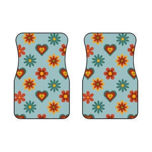 Groovy Flower Set of 2 Front Car Mats | Blue Heart Girly Car Accessories image 2