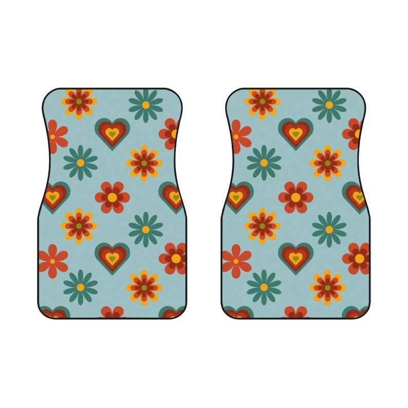Groovy Flower Set of 2 Front Car Mats | Blue Heart Girly Car Accessories image 2