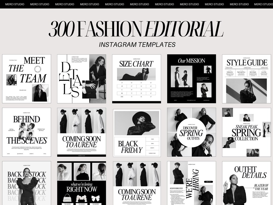 Fashion Instagram Templates: 300 Black & White Canva Layouts (digital ...