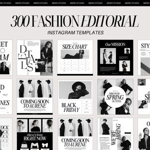 ファッション E コマース エディトリアル Instagram 投稿テンプレート - 300 パック | 美しい白黒の Canva レイアウト | Instagram ファッション | 女性ファッション