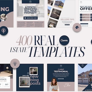 Professional Realtor Real Estate Marketing Templates - 400 Pack | Sleek Canva Designs | Real Estate Agents | Property Listings | Realtor