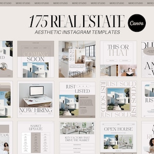 Aesthetic Modern Real Estate Marketing Templates for Realtors - 200 Posts | Modern & Minimalist Canva Templates for Realtor Agents