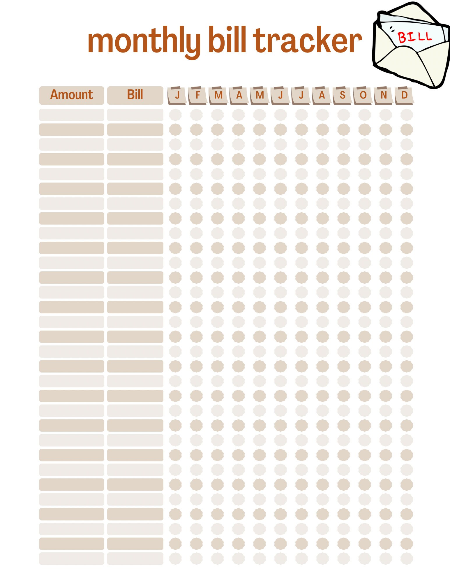 Monthly Bill Tracker Etsy