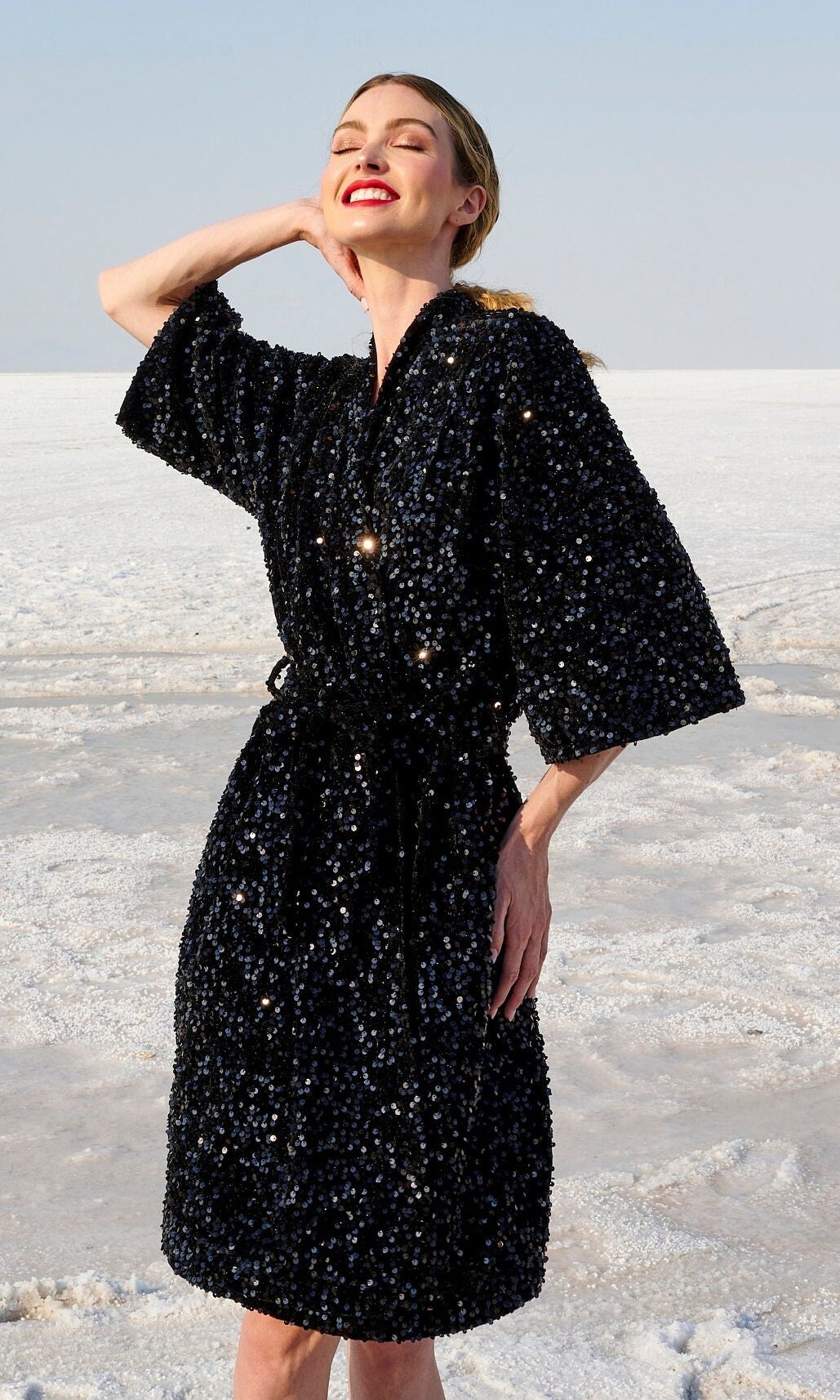 black sequin robe dress Black Plus Velvet Sequin Wrap Dress