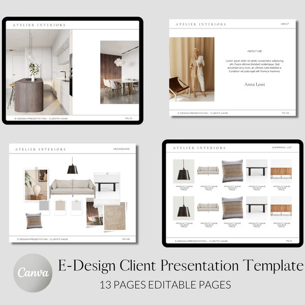 Modèle de présentation client E-Design | Proposition de conception | Processus | Moodboards | Liste d'achats des clients | Couleurs de peinture