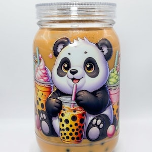 Boule à neige en pot Mason de 24 oz, panda Boba Tea