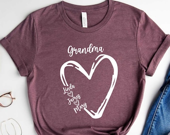 Grandma Heart Shirt, Custom Grandma Shirt, Gift For Grandma, Custom Grandma Gift, Nana Shirt With Name, Grandkids Name Shirt,New Grandma Tee