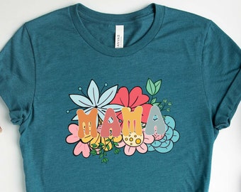 Retro Floral Mama Shirt, Mom Shirt, Mama Shirt, Mother Shirt, Cute Mama Shirt, Floral Design Shirt, Shirt For Mom, Retro Mama Shirt, Mom Tee