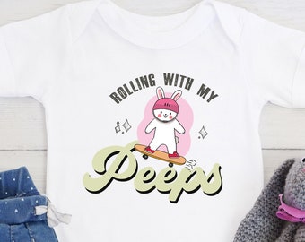 Rolling With My Peeps Easter Shirt: Skateboard Bunny Toddler Tee