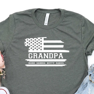 Personalized Grandpa Shirt With Grandkids Names, Custom Grandpa Shirt, Grandpa Shirt, Flag Shirt, Fathers Day Shirt, New Grandpa Shirt