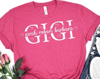 Personalized Gigi T-Shirt: Grandma Grandkids Names Tee