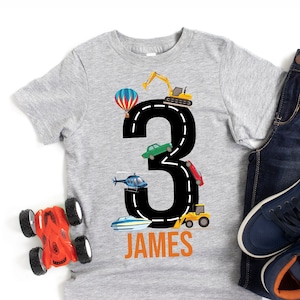 Custom Transportation Shirt, Personalized Cars Birthday Shirt, Birthday Shirt, Vehicle Party, Emergency Vehicles, Truck Bbirthday Shirt