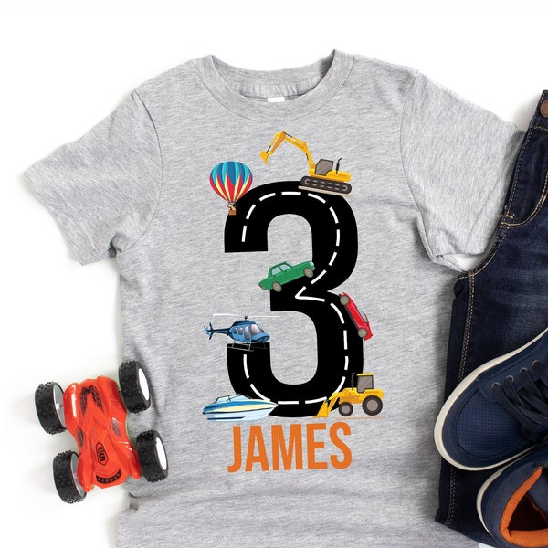 Custom Transportation Shirt, Personalized Cars Birthday Shirt, Birthday Shirt, Vehicle Party, Emergency Vehicles, Truck Bbirthday Shirt