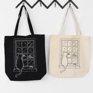 Aesthetic Tote Bag, Cat Tote Bag, Organic Tote Bag, Cat Lover Bag, Cat Shoulder Bag, The Moon Tote Bag, Tarot Card Tote Bag, Cat Owner Gift image 4