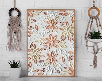 Textured Floral Acrylic Painting: 3D Botanical Art on Canvas (11x14 Unframed)