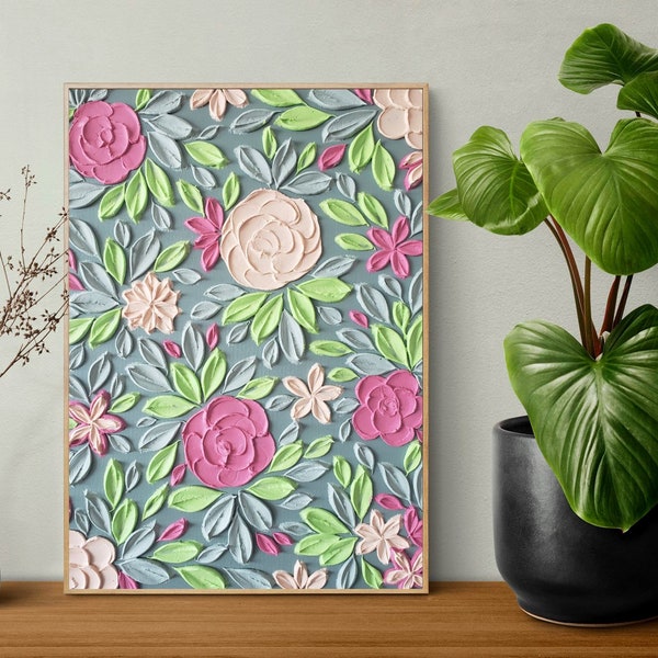 Floral Textured Wall Art, Floral Bouquet Painting, Textured Floral Painting, Handmade Texture Flowers Art, Housewarming Gift For Her