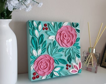 Textured Pink Floral Impasto Painting – Small Art Gift for Mother's Day