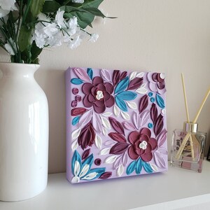Textured 3D Floral Canvas Painting: Purple Nursery Wall Art